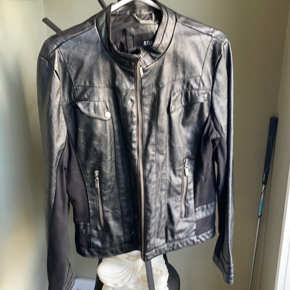Distressed faux leather bomber jacket